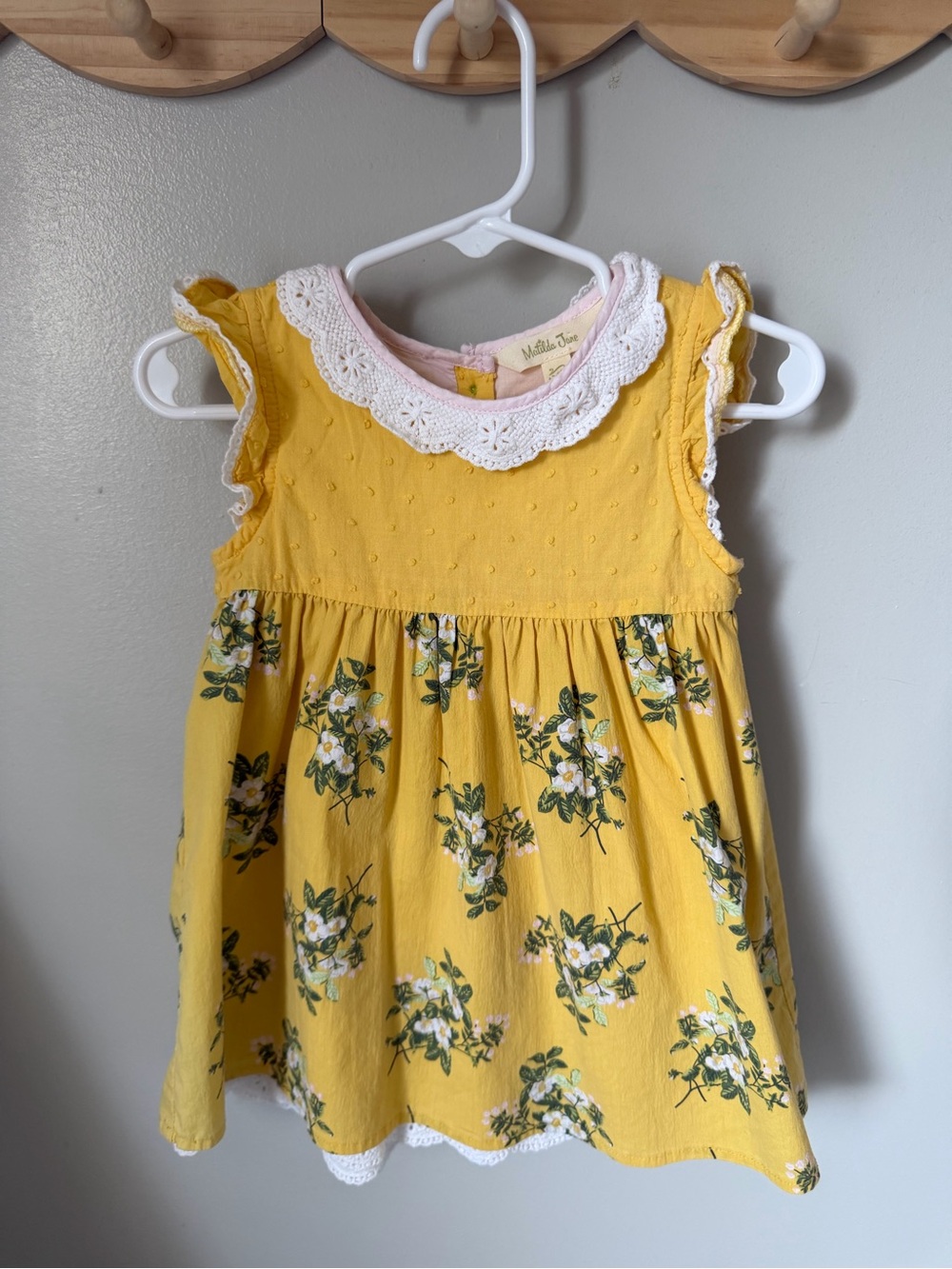 Matilda Jane Girls 12-18M Brilliant Daydream Yellow Floral Dress Lace Collar